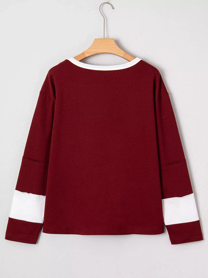 Flower Patched Round Neck Long Sleeve Top