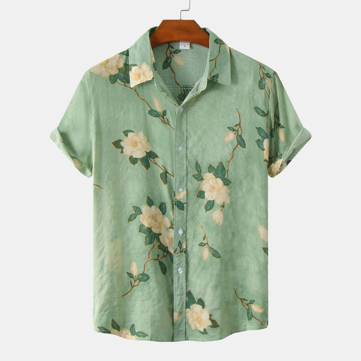 Men's Plus Size Floral Print Short Sleeve Button Down Shirt