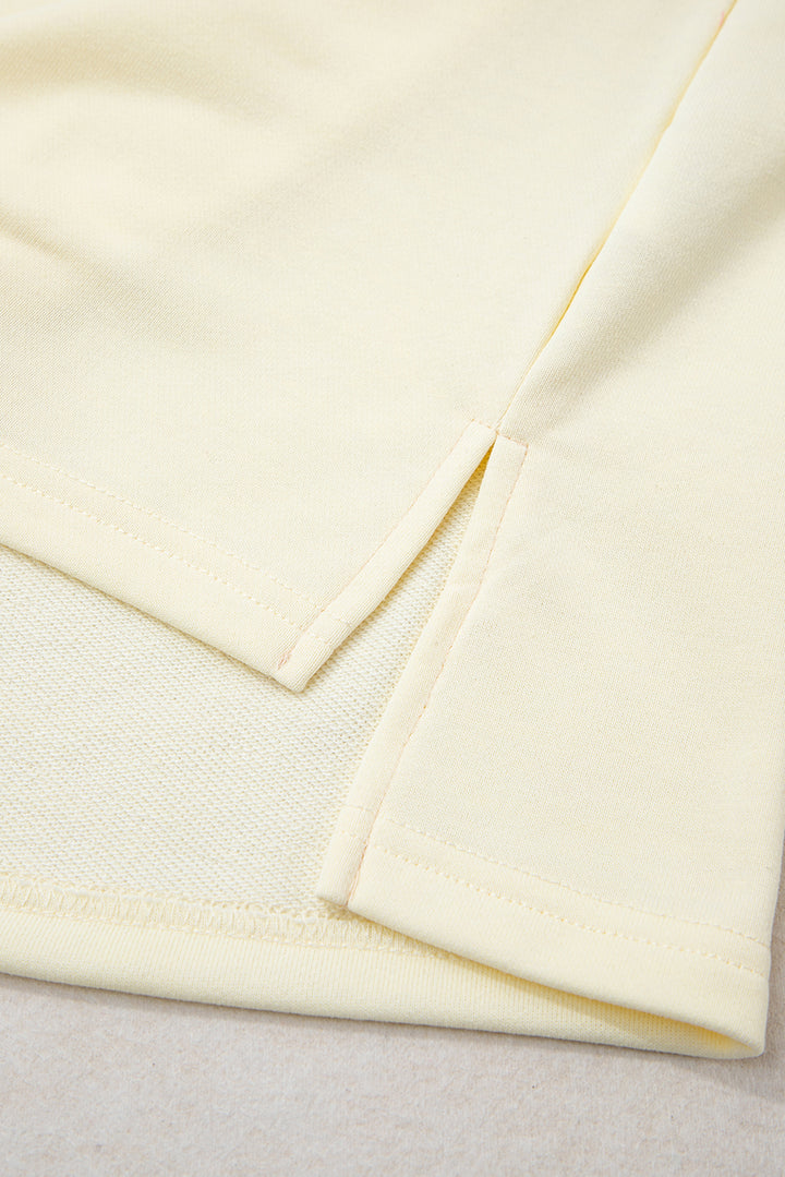 Yellow Cream Raw Seam Color Block Patchwork Plus Size V Neck Pullover