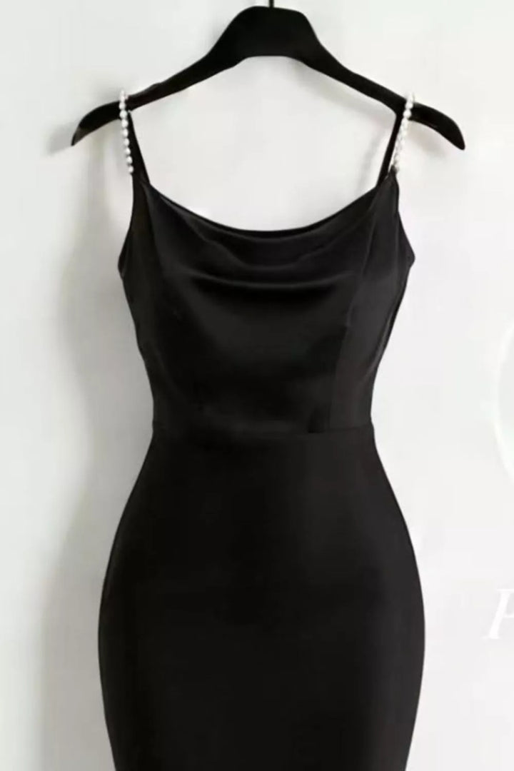 Pearl Strap Cowl Neck Satin Maxi Dress