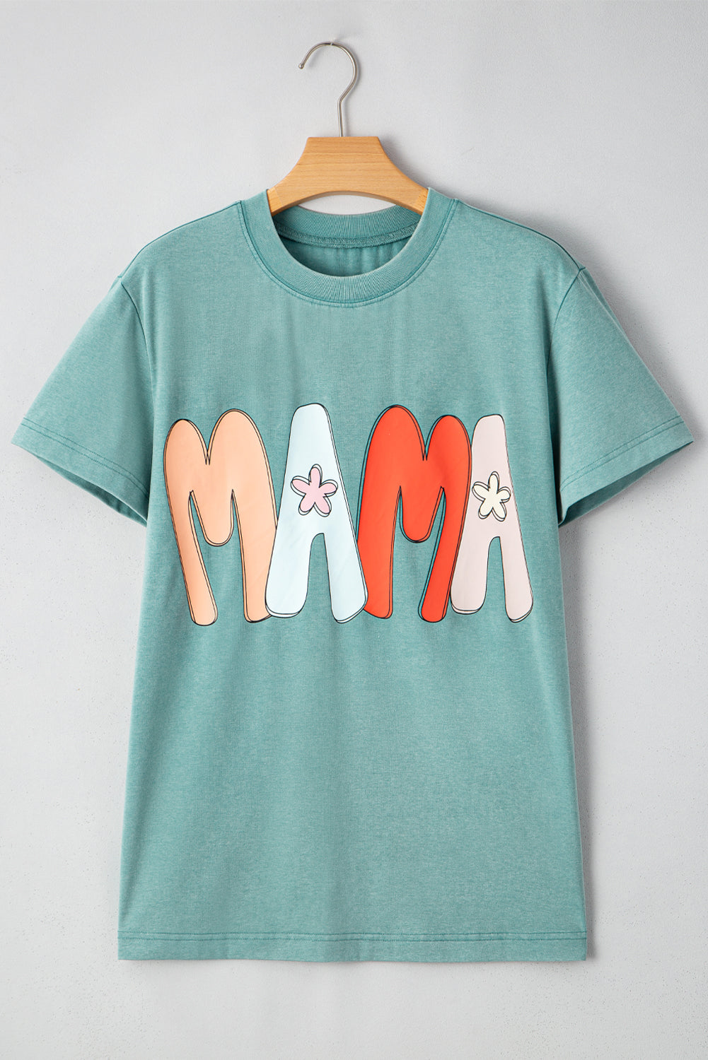 T-shirt ras du cou imprimé vert mer MAMA délavé minéral