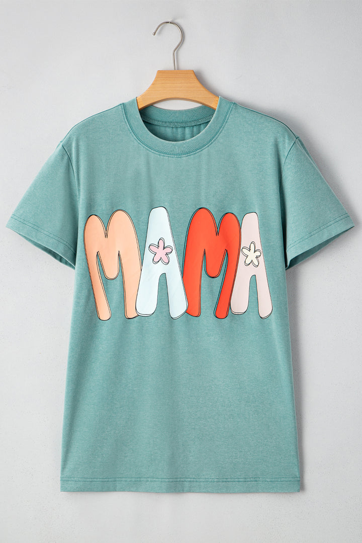 T-shirt ras du cou imprimé vert mer MAMA délavé minéral