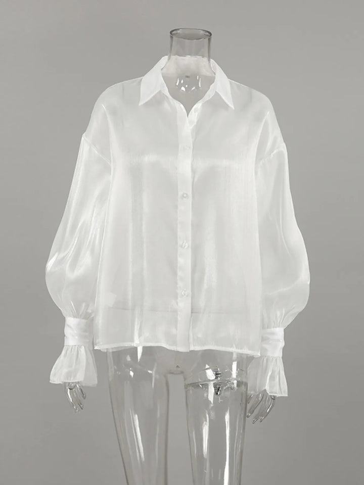 Button Up Flounce Sleeve Shirt