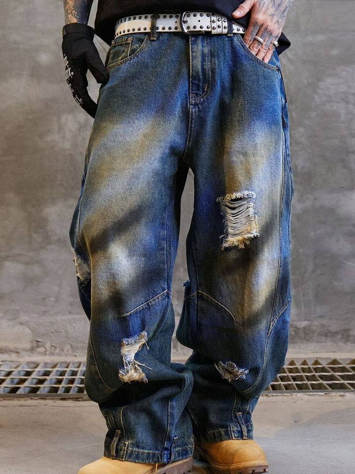 Men's Full Size Distressed Wide Leg Jeans Plus Size