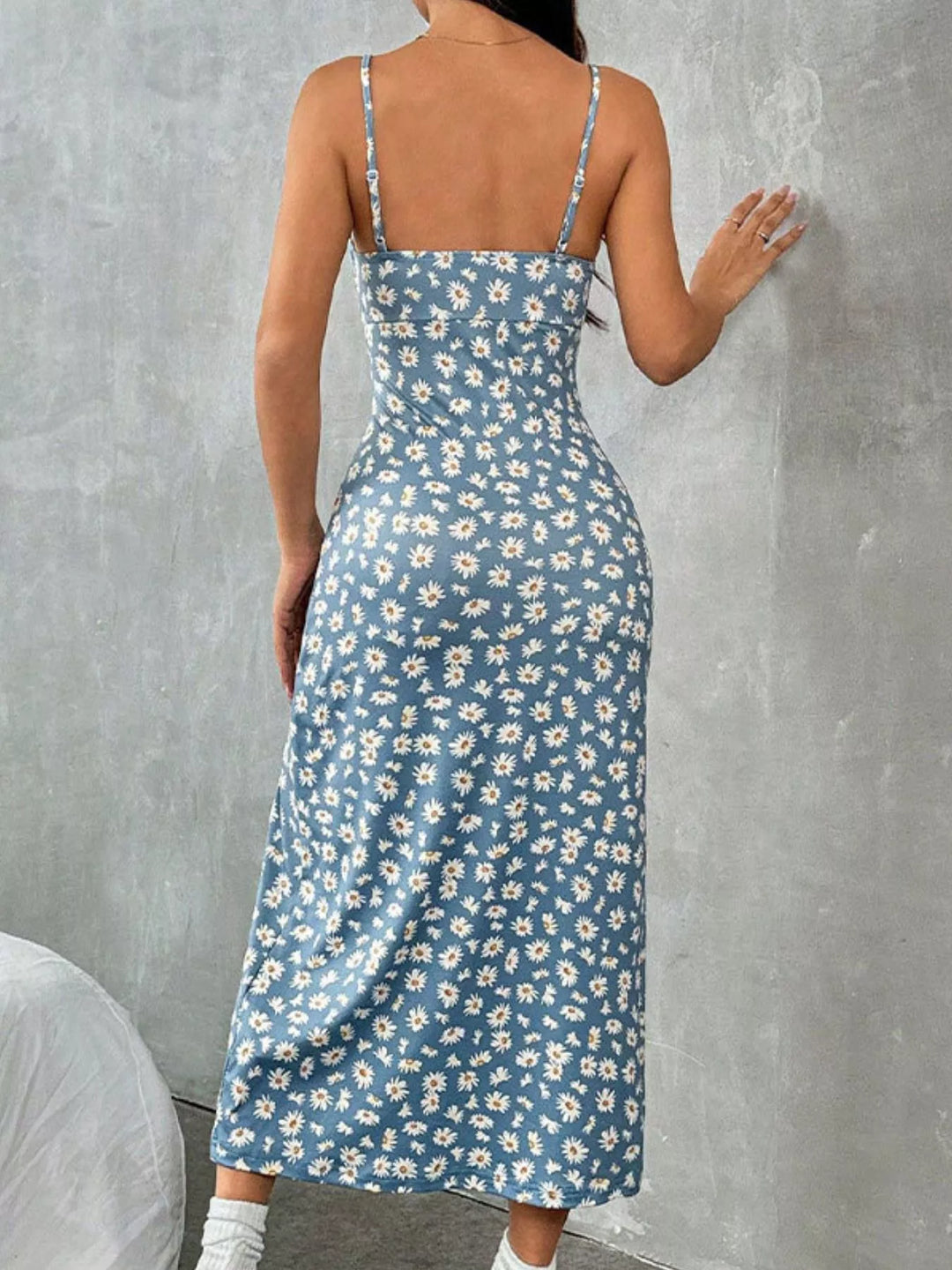 Floral Print High Slit Cami Dress