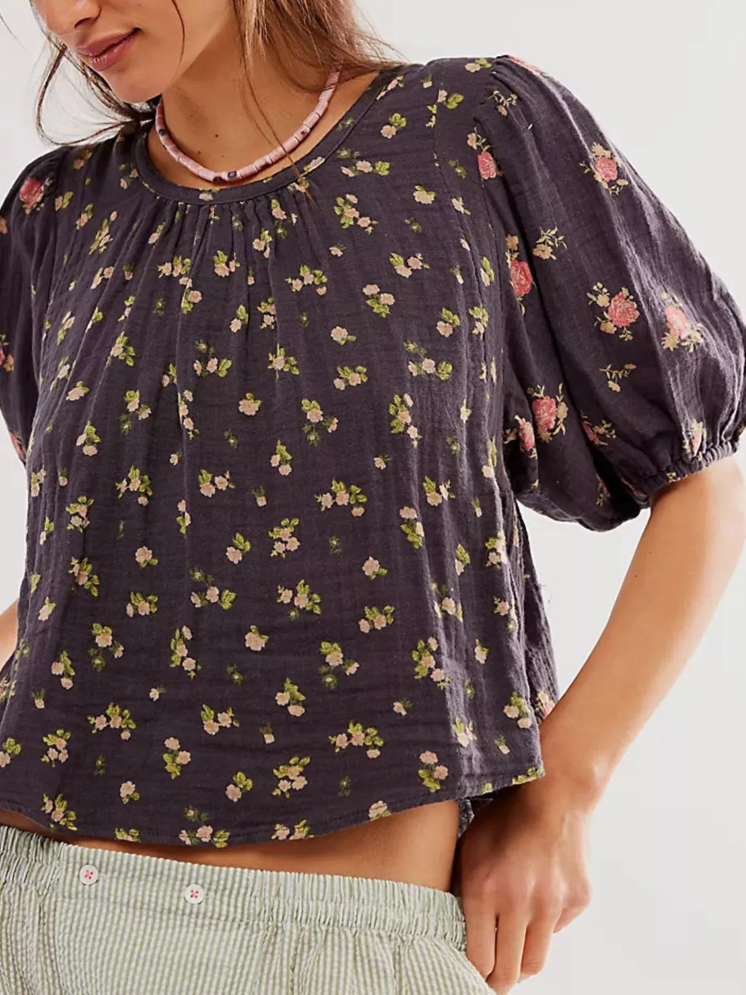 Bow Back Puff Sleeve Blouse
