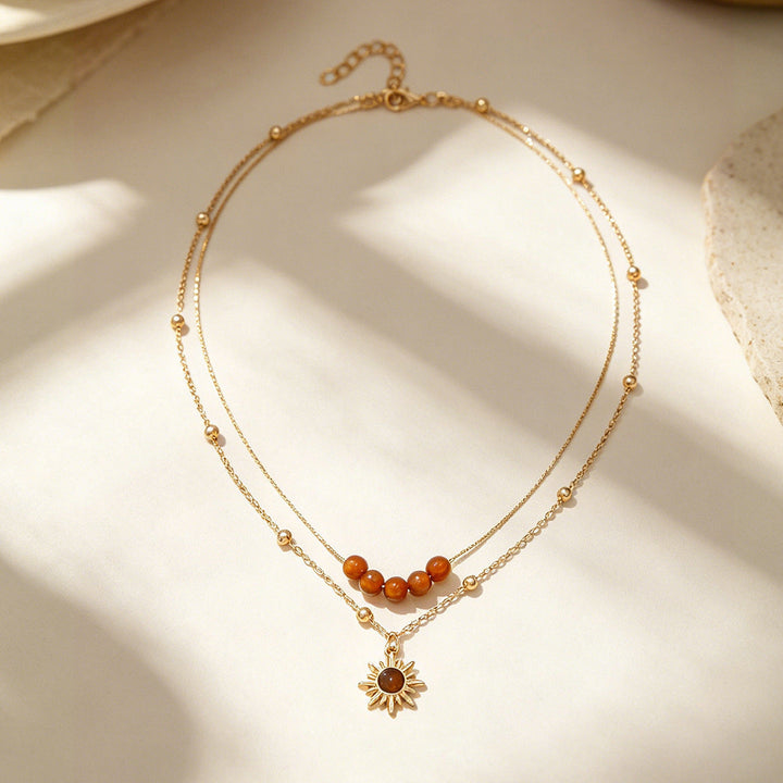 Cross-border Vintage Sunflower Tiger's Eye Necklace For Women, Niche Design Premium Texture Stackable Clavicle Chain Matching Jewelry