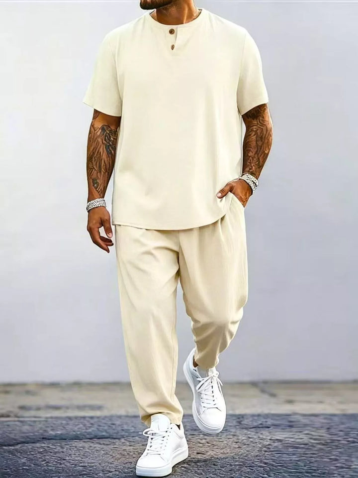 Men's Plus Size Casual Short Sleeve Top and Pants Set