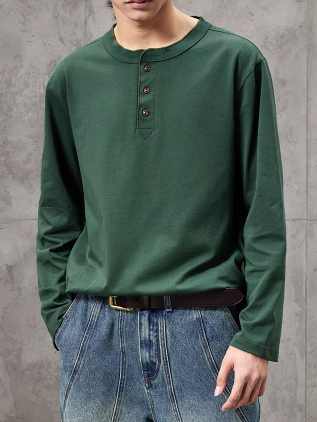 Men's Plus Size Casual Henley Long Sleeve T-Shirt