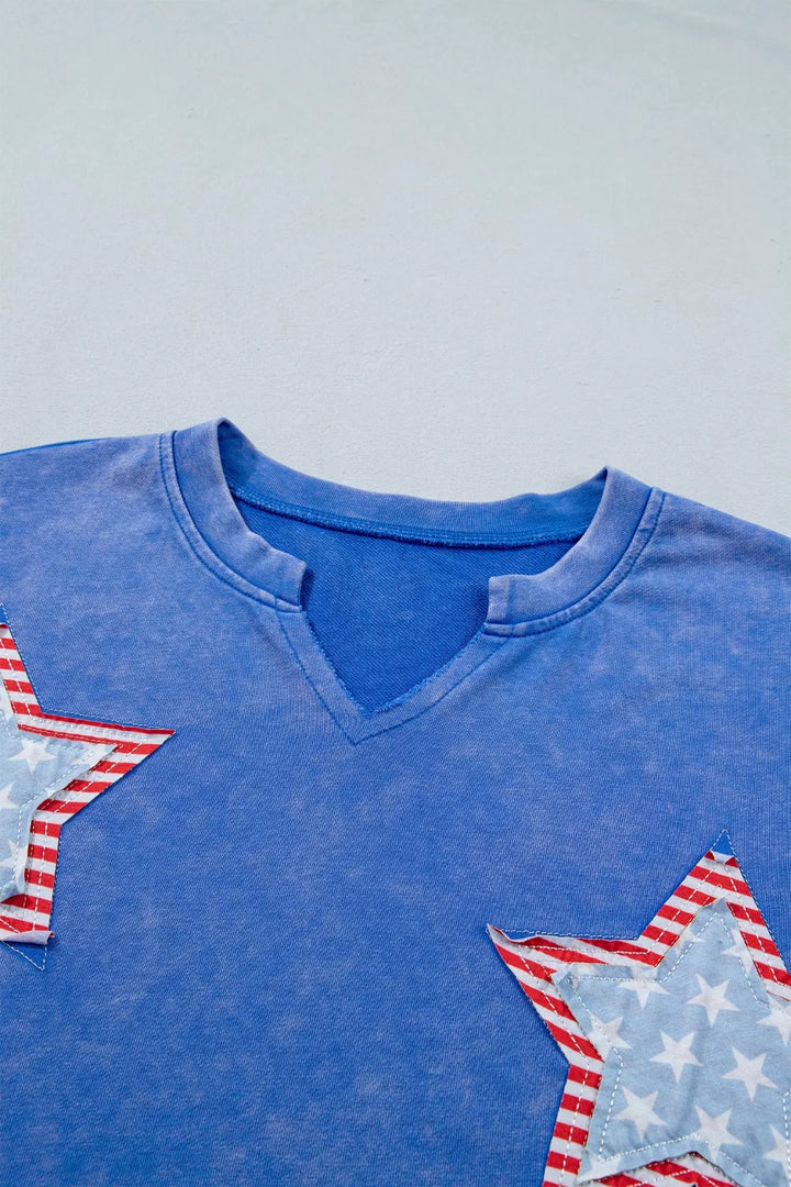 Patriot Star Patched Notched Neck Mineral Washed Tee