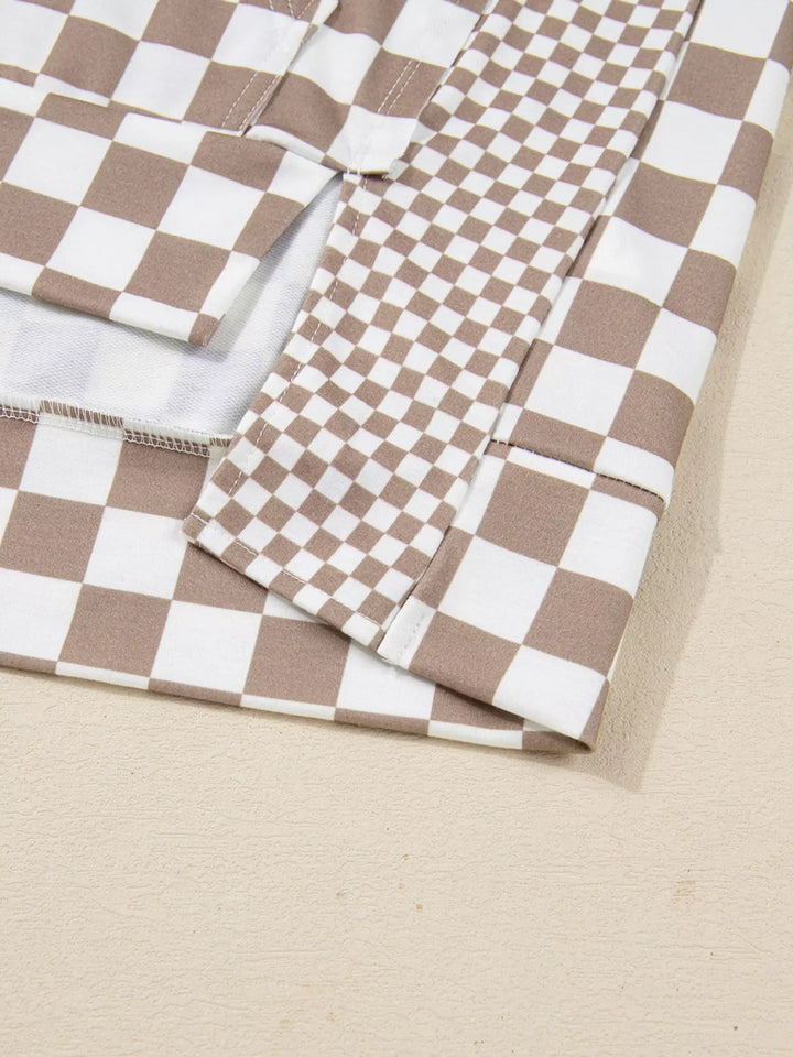 Checkered Pattern Oversized Drawstring Hoodie