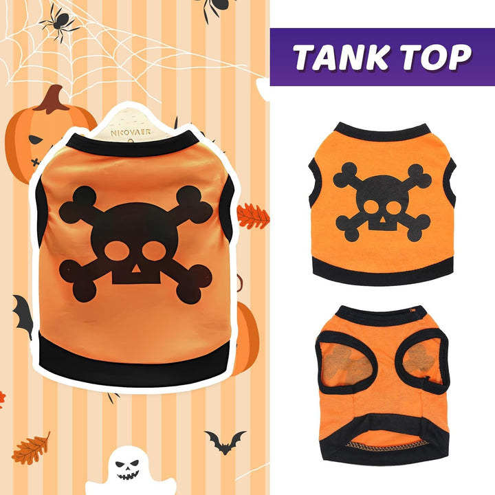 Dog Vest Skull Bones Halloween Cosplay Dog Tank Top Colour Blocking Stretch Cats Costumes