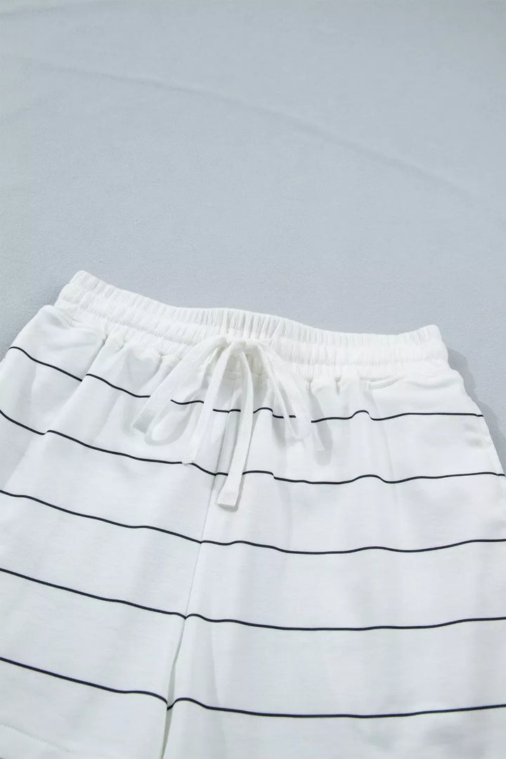 Stripe Half Sleeve Tee and Drawstring Shorts Set