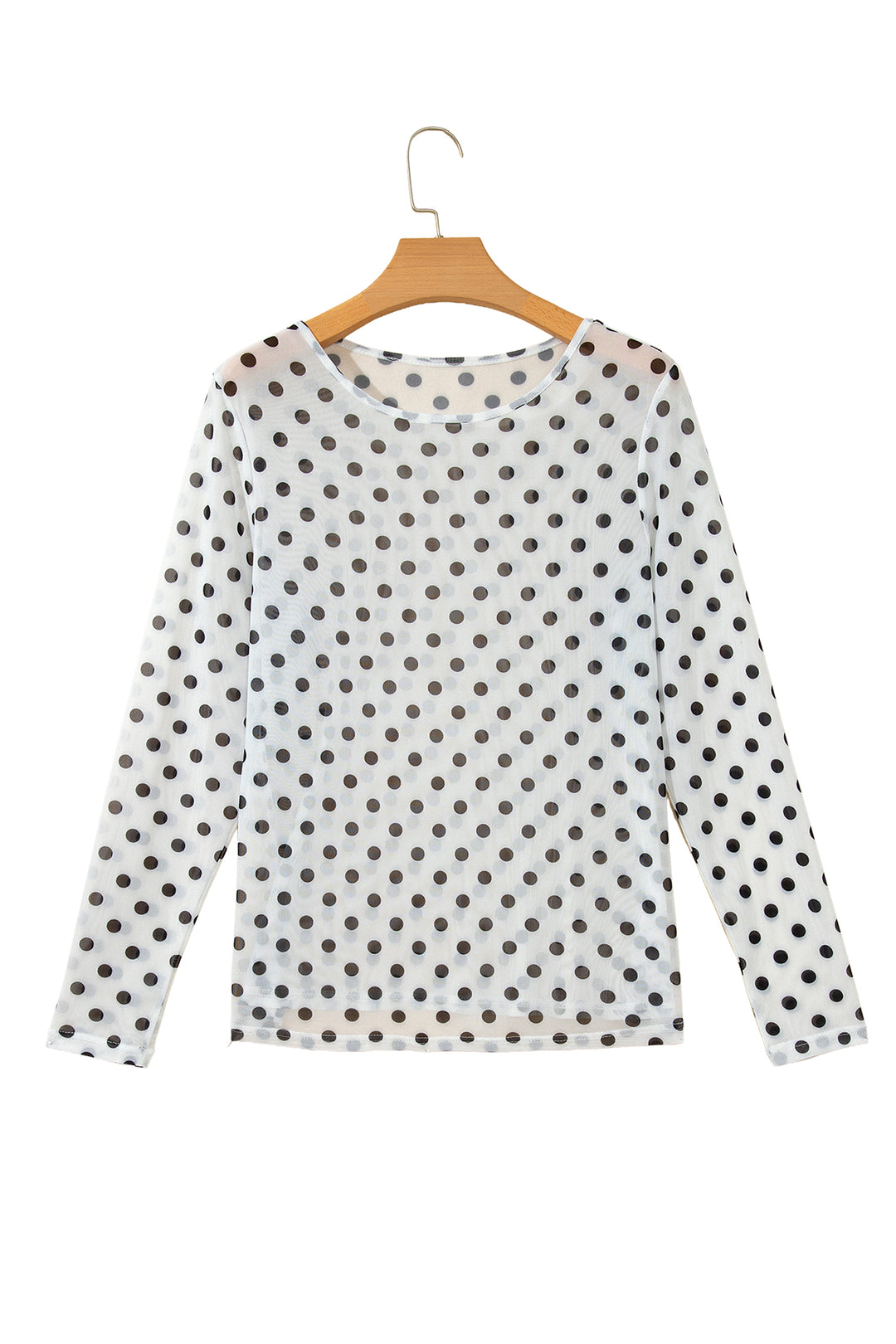 Black Polka Dot Sheer Mesh Long Sleeve Round Neck Shift Top