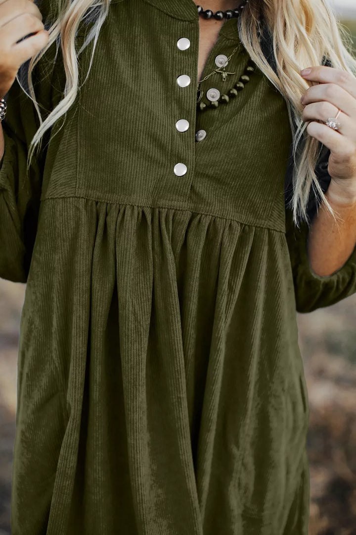 Corduroy Button-Down Babydoll Dress