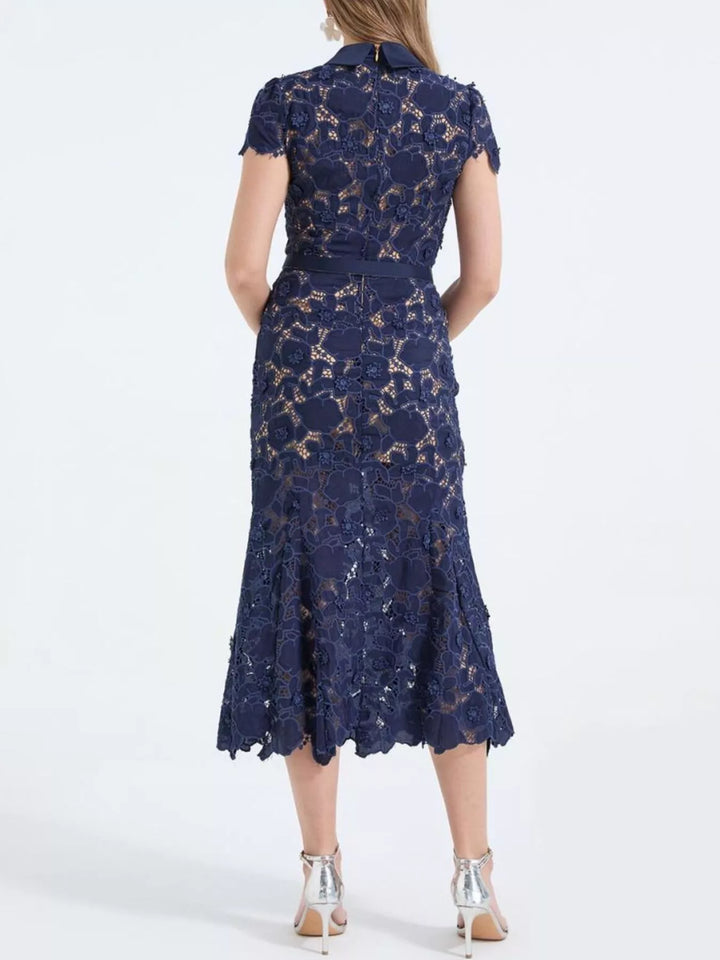 Floral Lace Short Sleeve Midi Dress