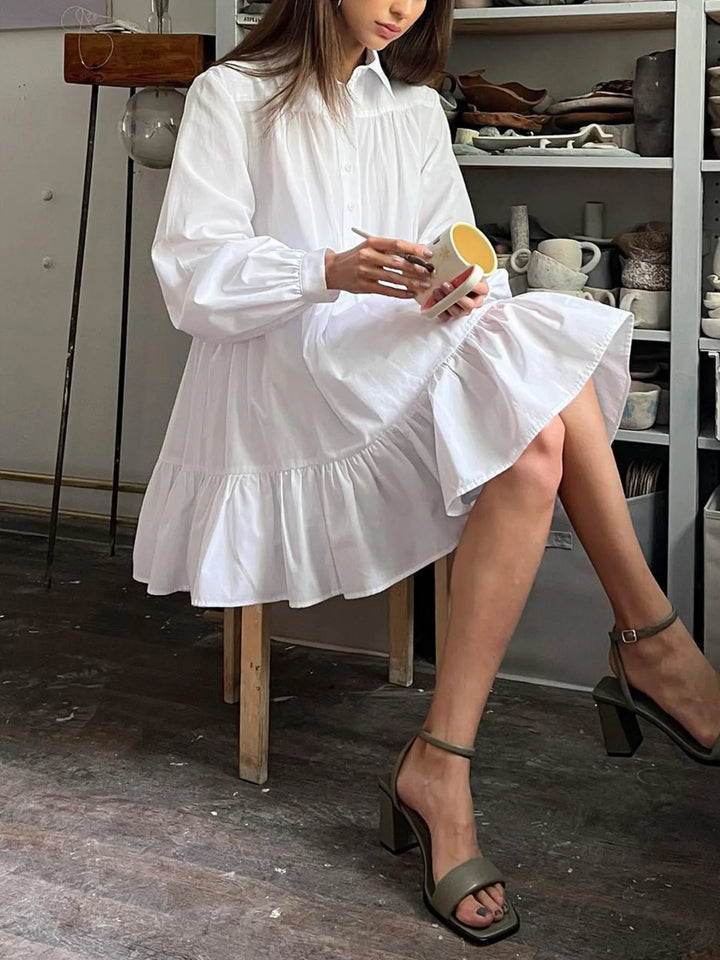 Tiered Long Sleeve Shirt Dress