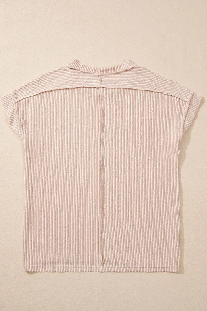 Casual Ribbed Short Sleeve Round Neck T-Shirt
