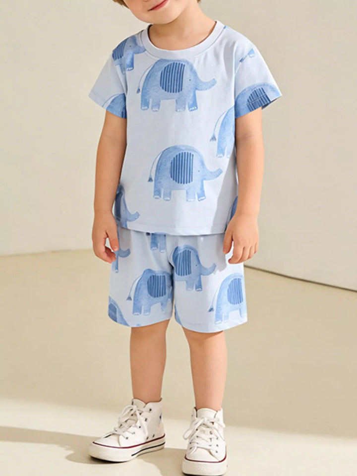 Children's Elephant Print Tee and Shorts Set