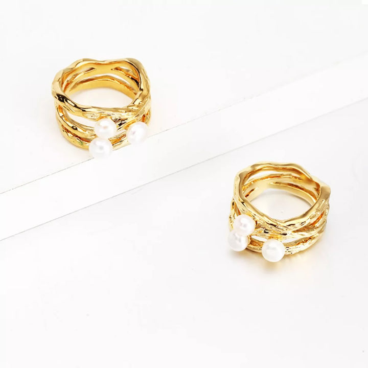 Synthetic Pearl 18K Gold-Plated Copper Ring