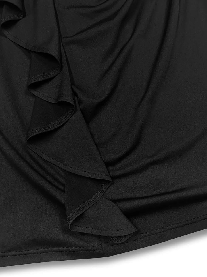 Plus Size Ruffle Trim Round Neck Long Sleeve Dress