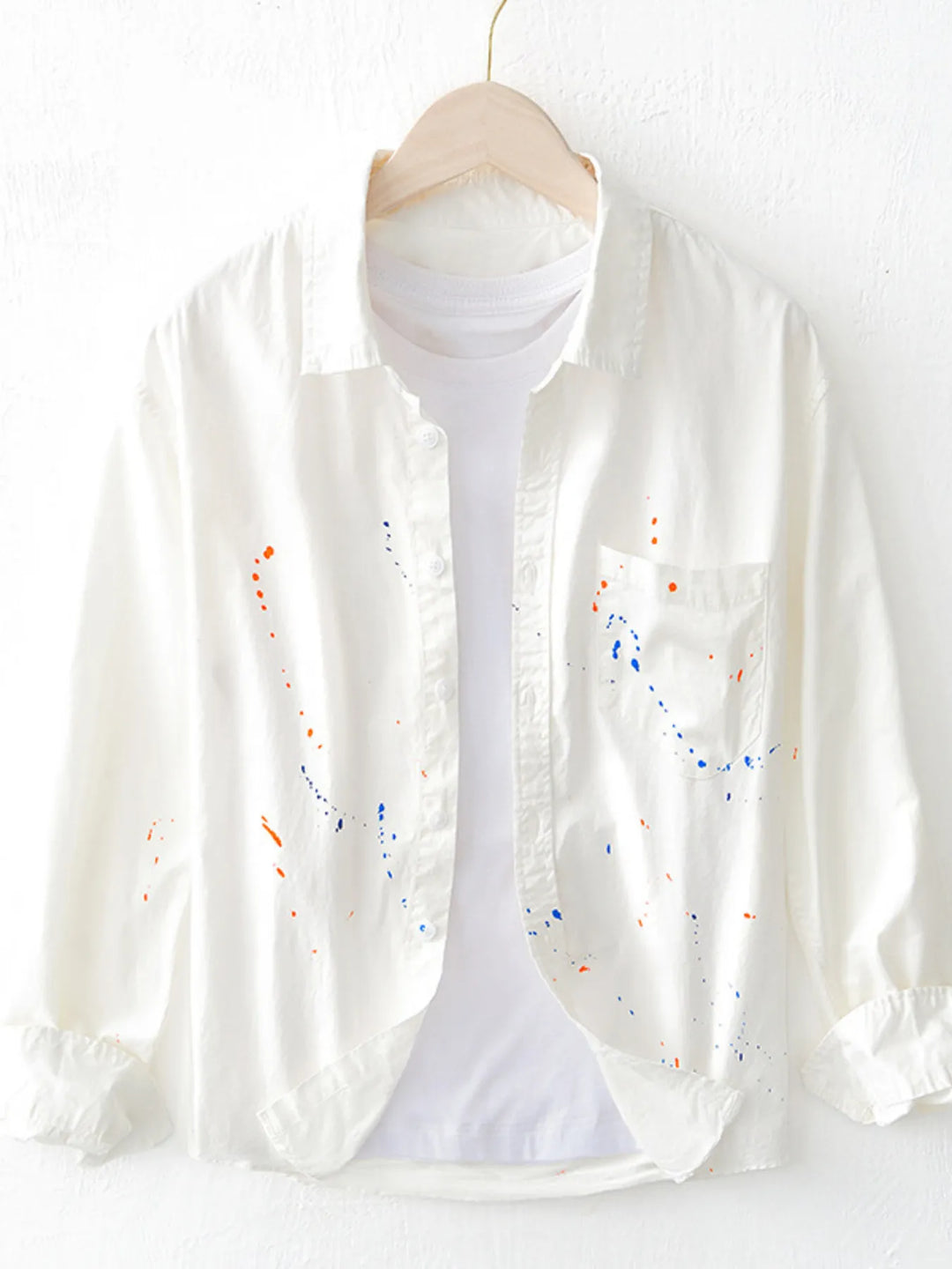 Men's Plus Size Paint Splatter Button Up Shirt