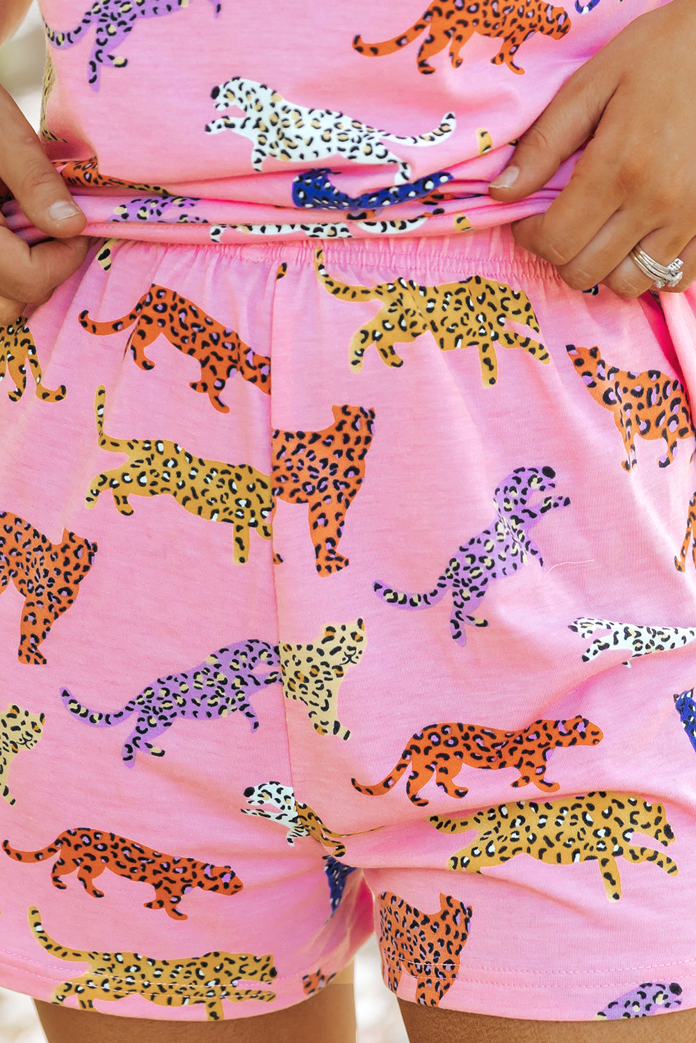 Ensemble deux pièces short taille haute à manches courtes et imprimé floral rose