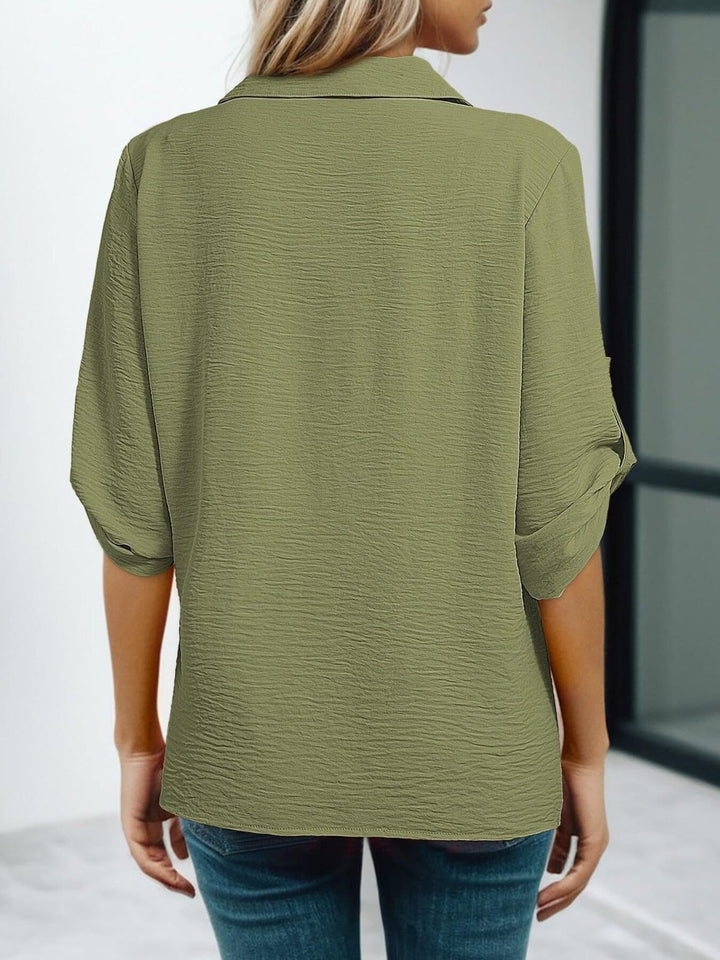 Johnny Collar Texture Blouse