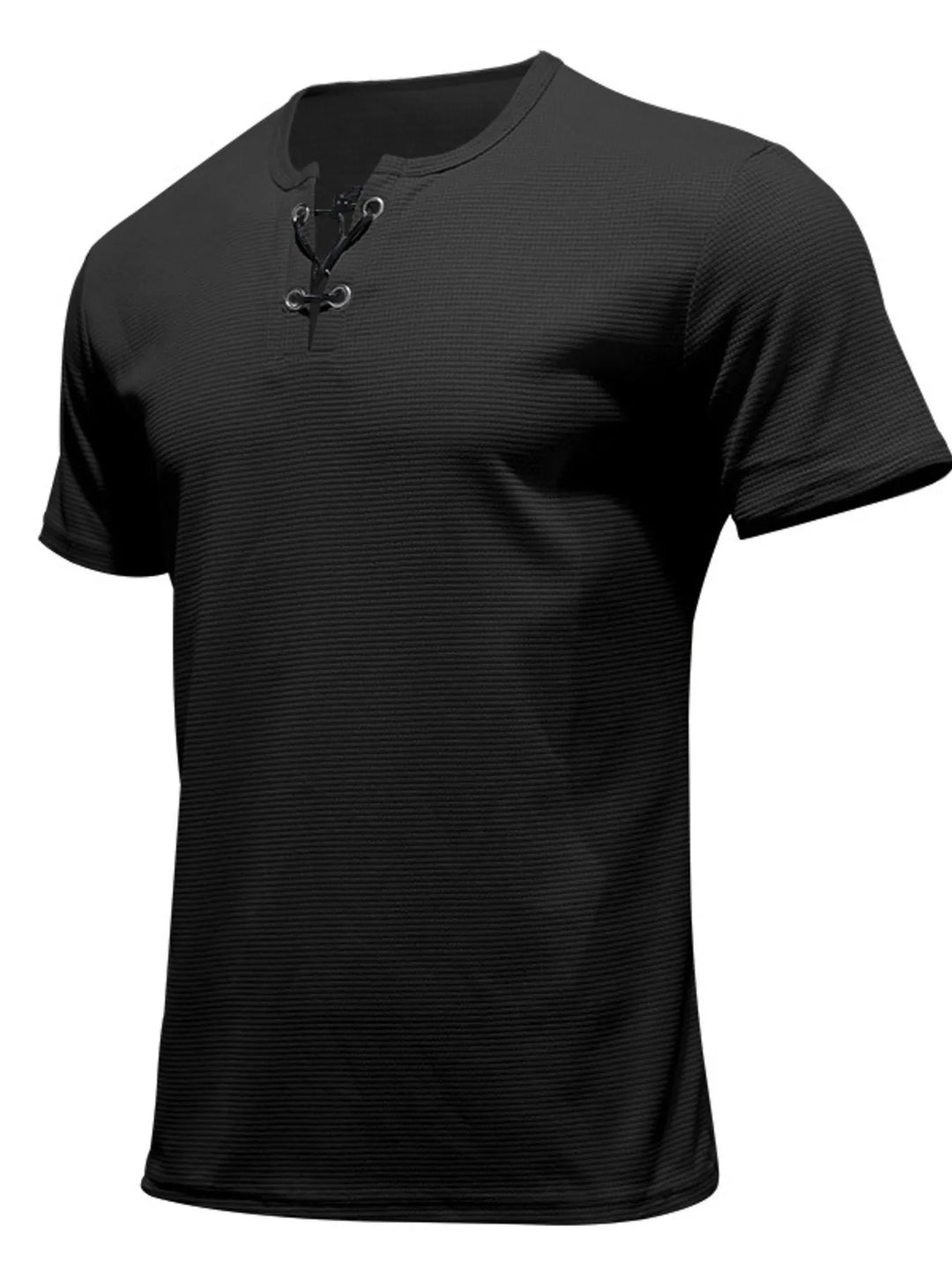 Men's Full Size Casual Lace-Up Henley T-Shirt Plus Size