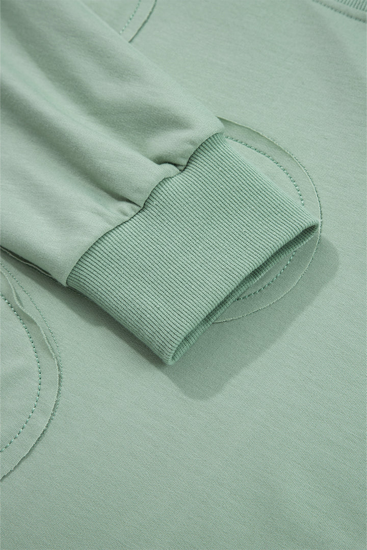 Smoke Green Raw Edge Flower Patch Drop Shoulder Casual Top