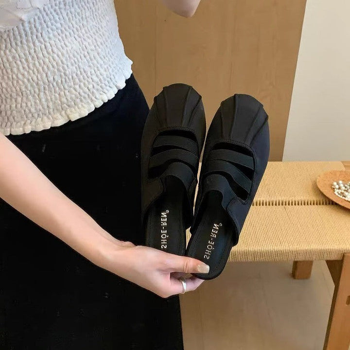 Women Retro Three Strap Split Toe Mule Flats, Pleated Front Soft Leather Backless Slip On Minimalist Casual Daily Walking Summer Slides Black Khaki Coffee Brown