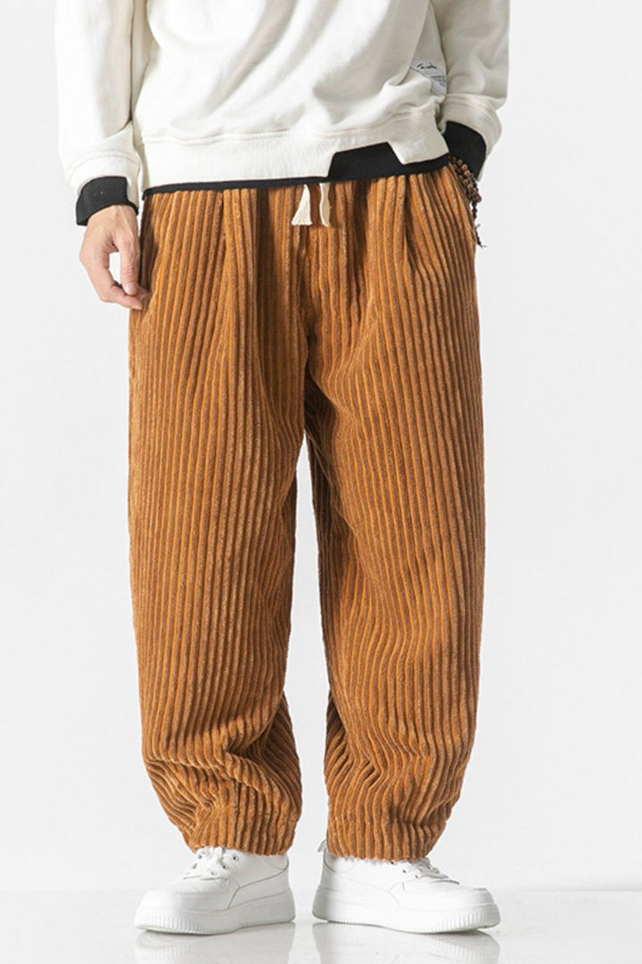 Men's Plus Size Corduroy Wide Leg Casual Pants