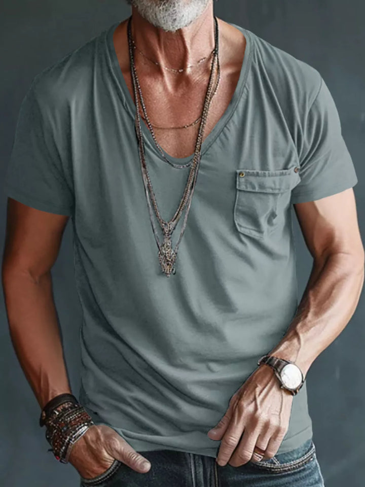 Men's Full Size V-Neck Pocket T-Shirt Plus Size