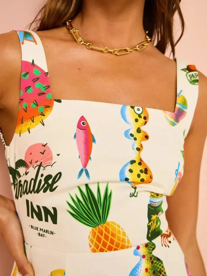 Printed Square Neck Summer Mini Dress