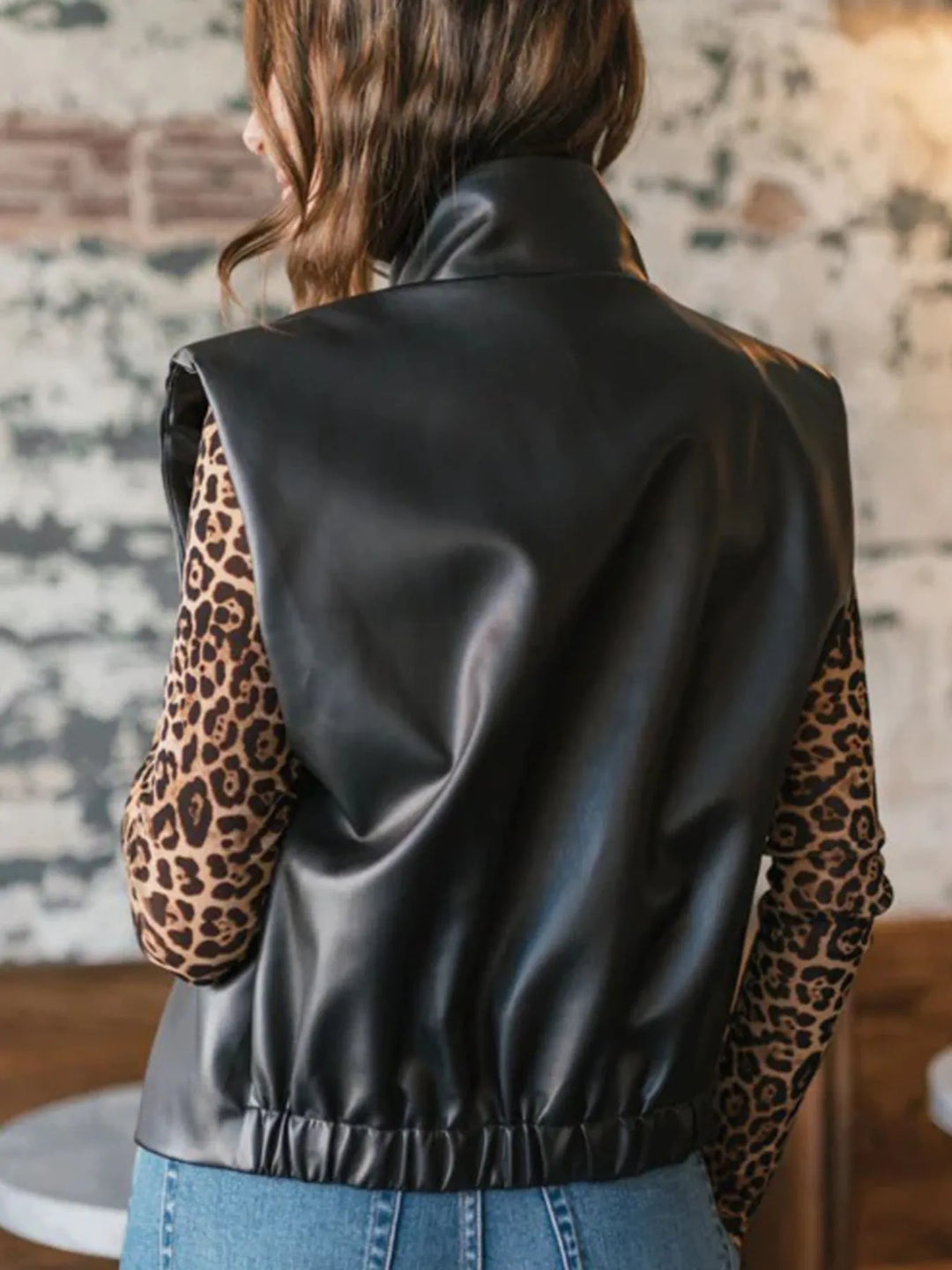 Leather Sleeveless Vest Coat with Zipper Closure