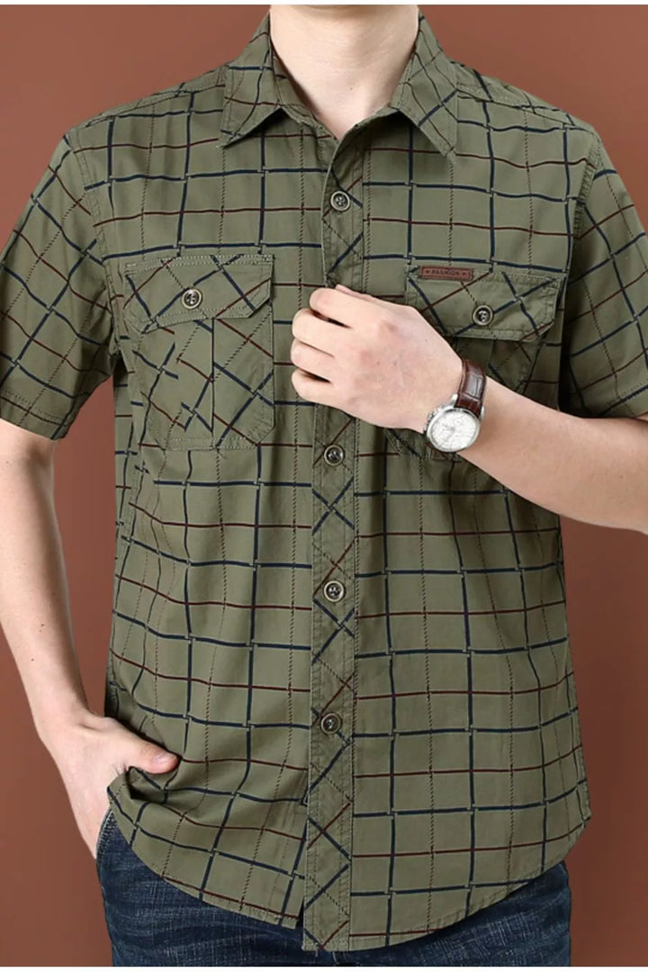 Men's Plus Size Casual Plaid Short Sleeve Shirt