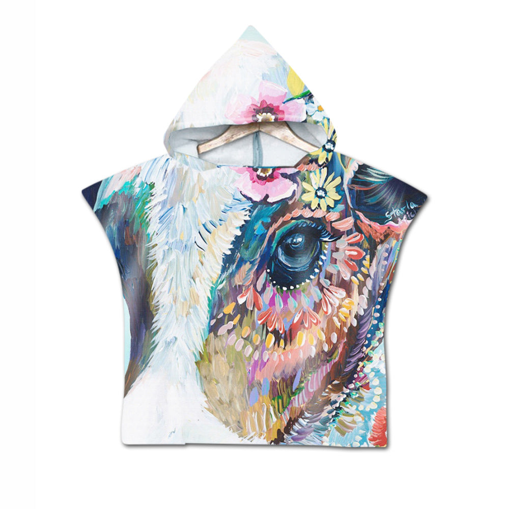 Embroidery 2-Day Delivery Embroidery Animal Digital Print Beach Towel Kids Children Hooded Bath Towel Microfiber