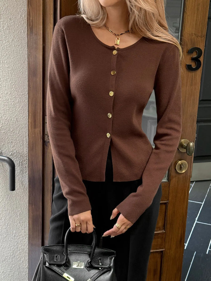 Button-Up Long Sleeve Knit Cardigan