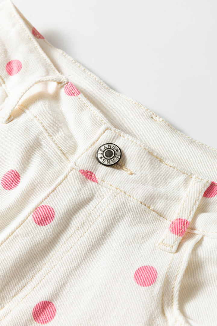 Pink Polka Dot Print Seam Detail Barrel Jeans