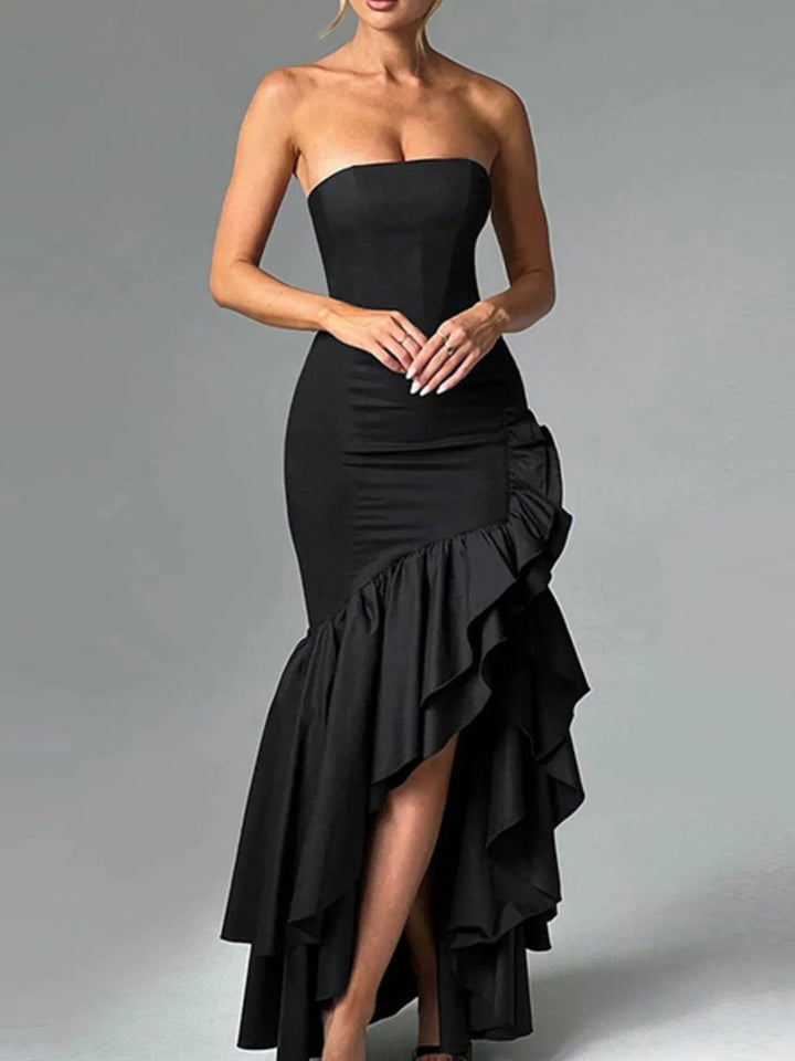 Strapless Ruffle High-Low Bodycon Dress