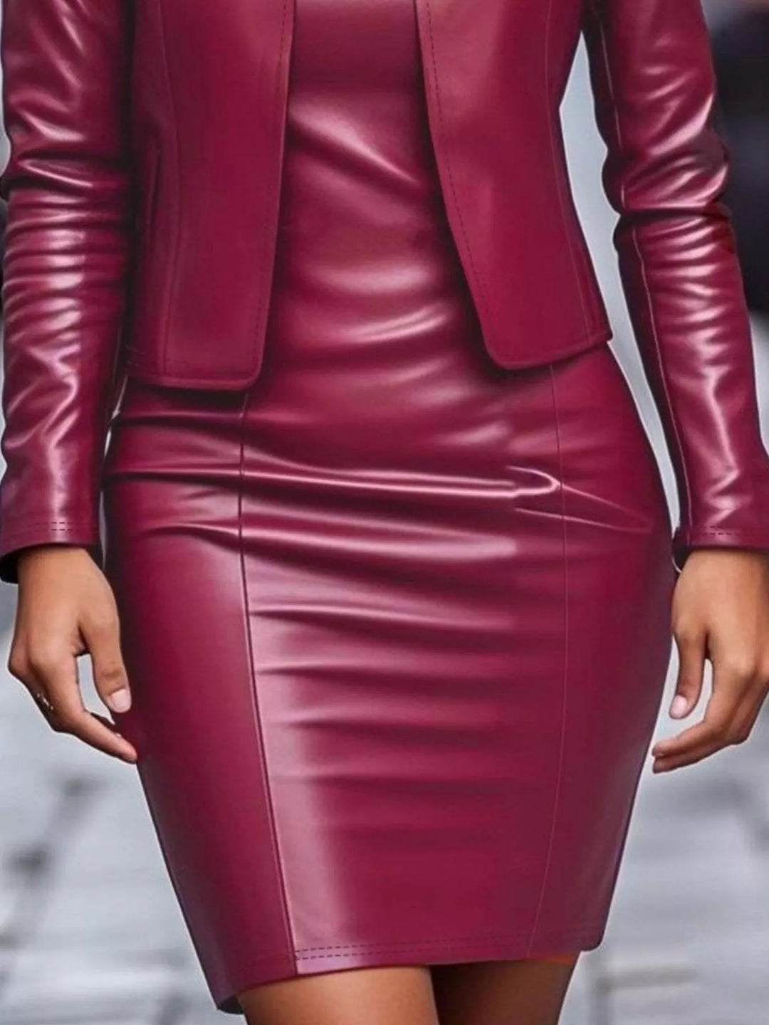 Open Front Leather Jacket & Dress Set