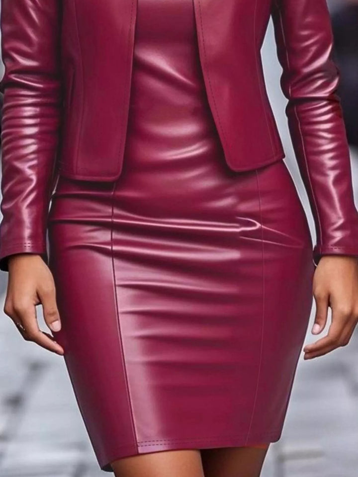 Open Front Leather Jacket & Dress Set