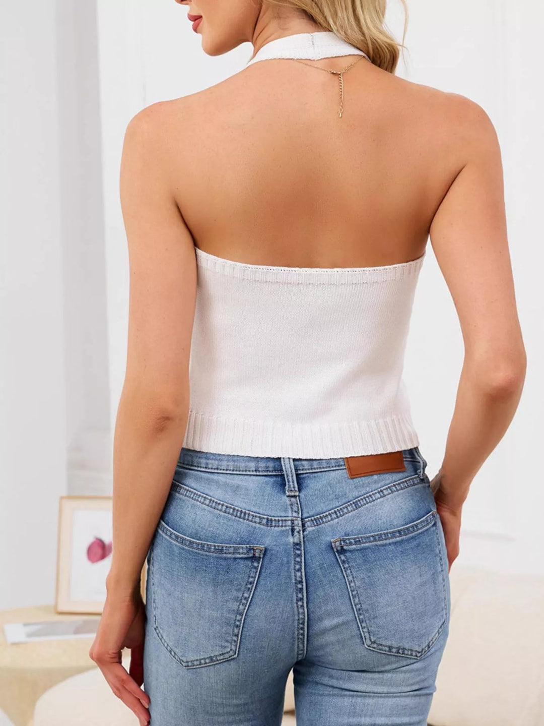 Halter Neck Button-Down Knit Sweater Vest