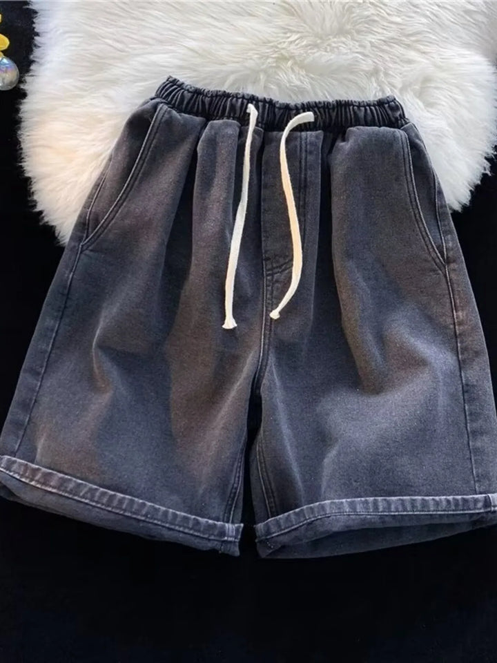 Men's Full Size Elastic Waist Washed Denim Shorts Plus Size