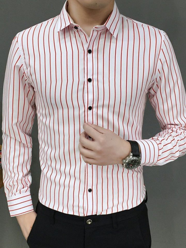 Men's Plus Size Striped Button Up Long Sleeve Shirt