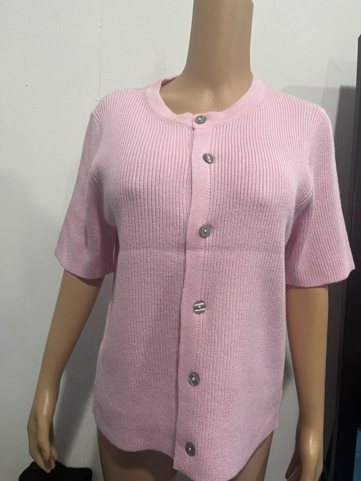 Short Sleeve Button-Down Cardigan