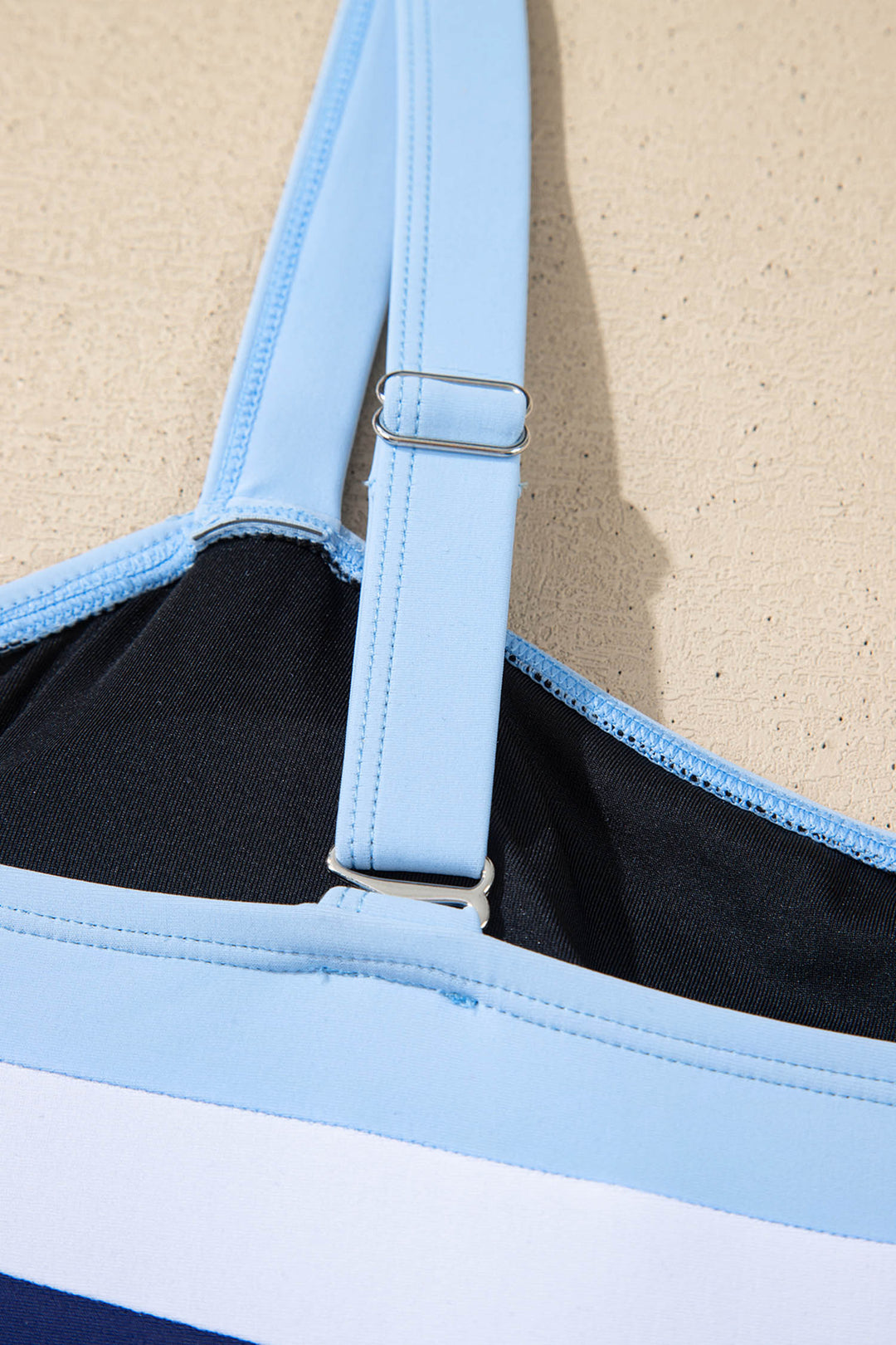 Navy Blue Color Block Detail Adjustable Straps One Piece Swimsuit