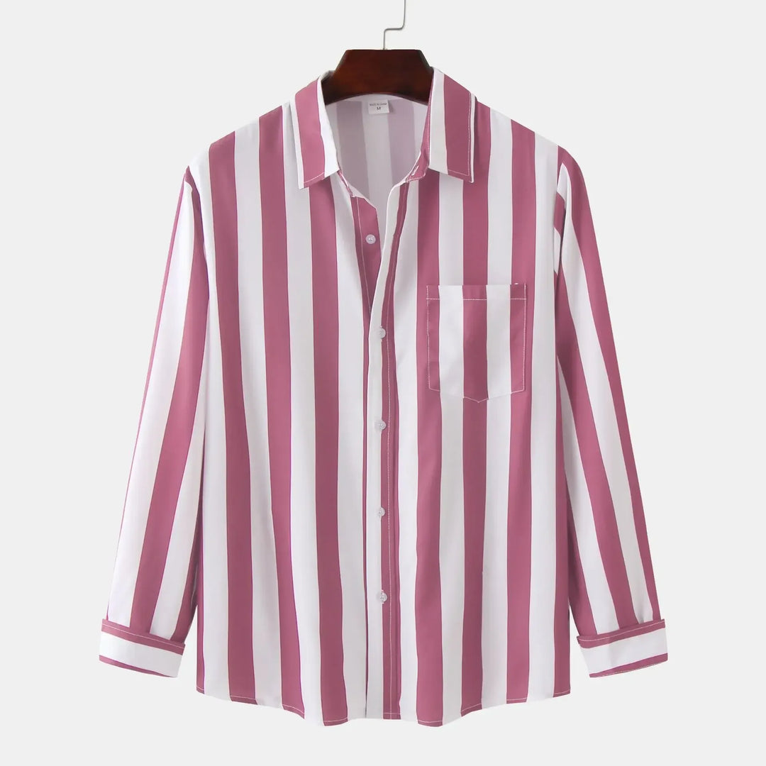 Men's Striped Button-Down Long Sleeve Shirt