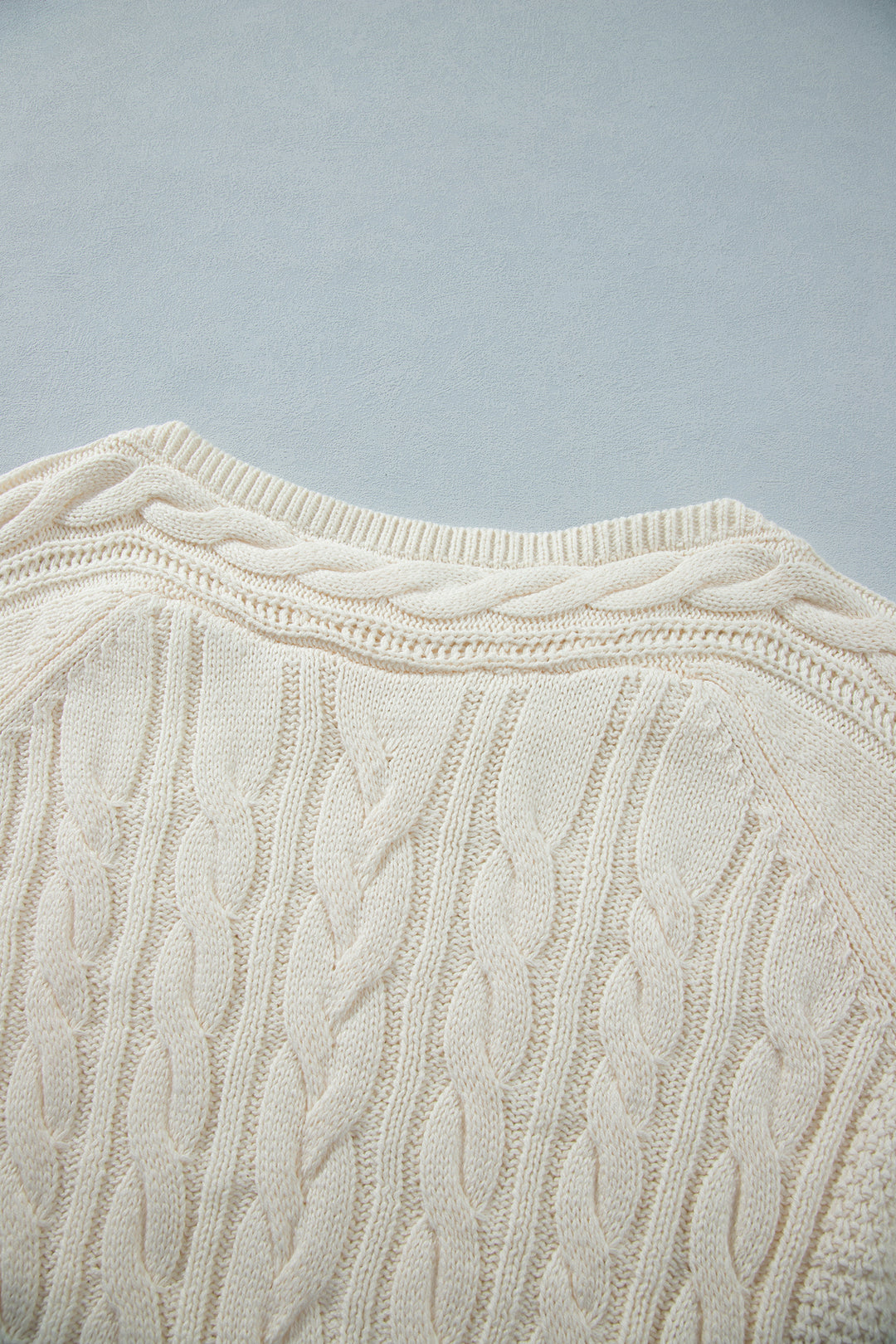 Beige Drop Shoulder Round Neck Cable Knit Sweater