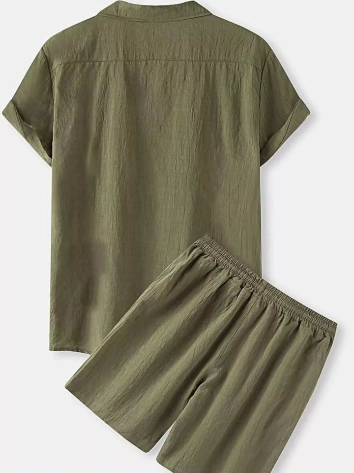 Men's Full Size Button Up Short Sleeve Shirt and Shorts Set Plus Size